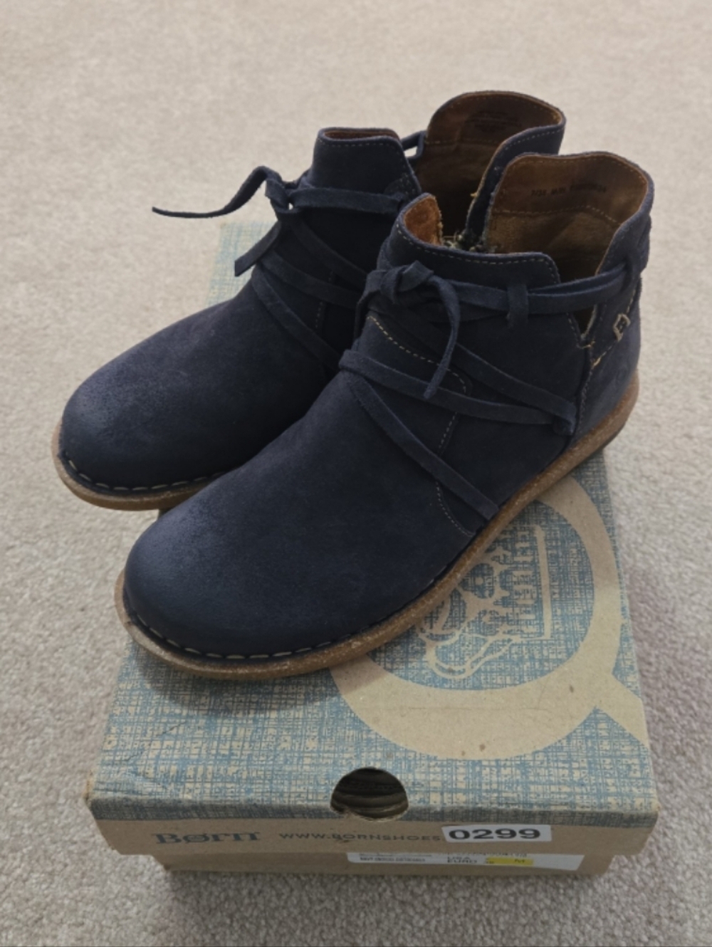 BORN Women's Tarkiln Ankle Boots Navy Blue Distressed Suede Leather,  Size 7 - Picture 2 of 7
